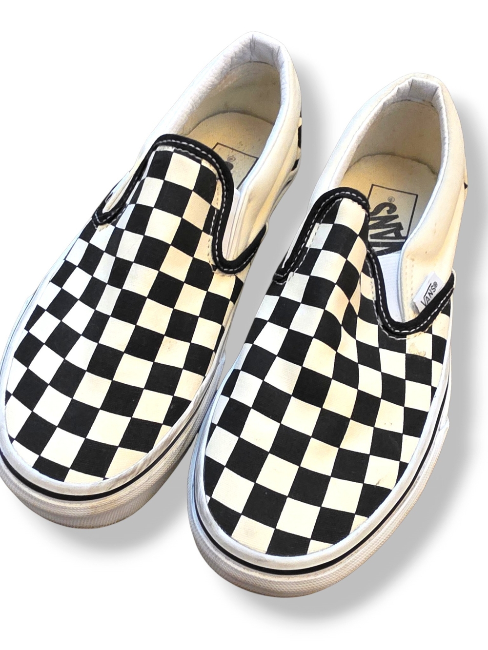 Vans Unisex Classic Slip-On Checkerboard Sneakers - Black/White Men 4.5 Women 6